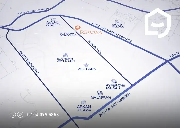 موقع كمبوند رواية الشيخ زايد الجديدة Rewaya compound location كمبوند رواية زايد الجديدة